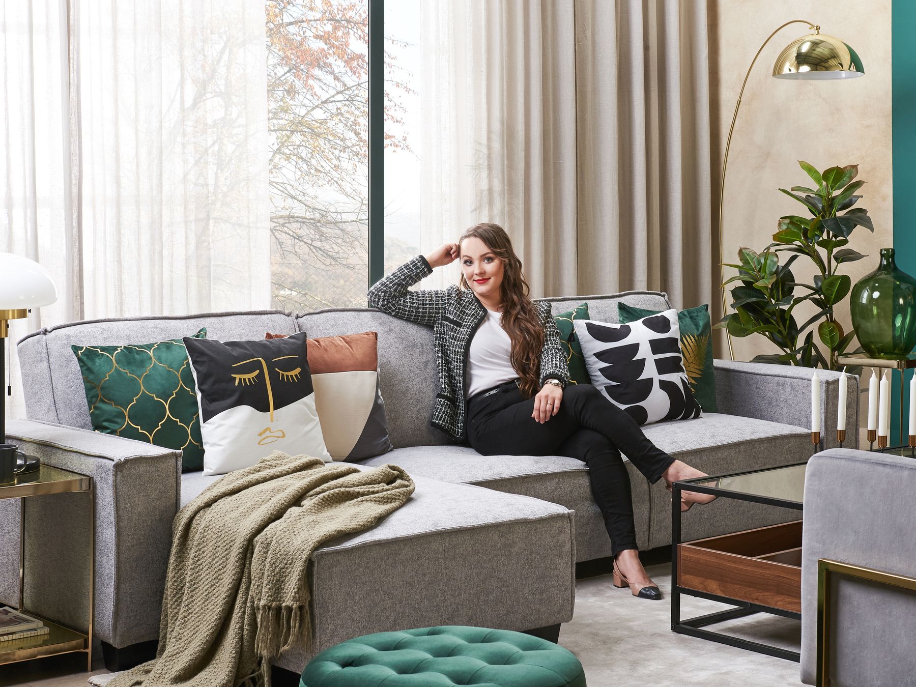 Corner Sofa Bed ROMEDAL Fabric Light Grey 3 Seater Left Hand