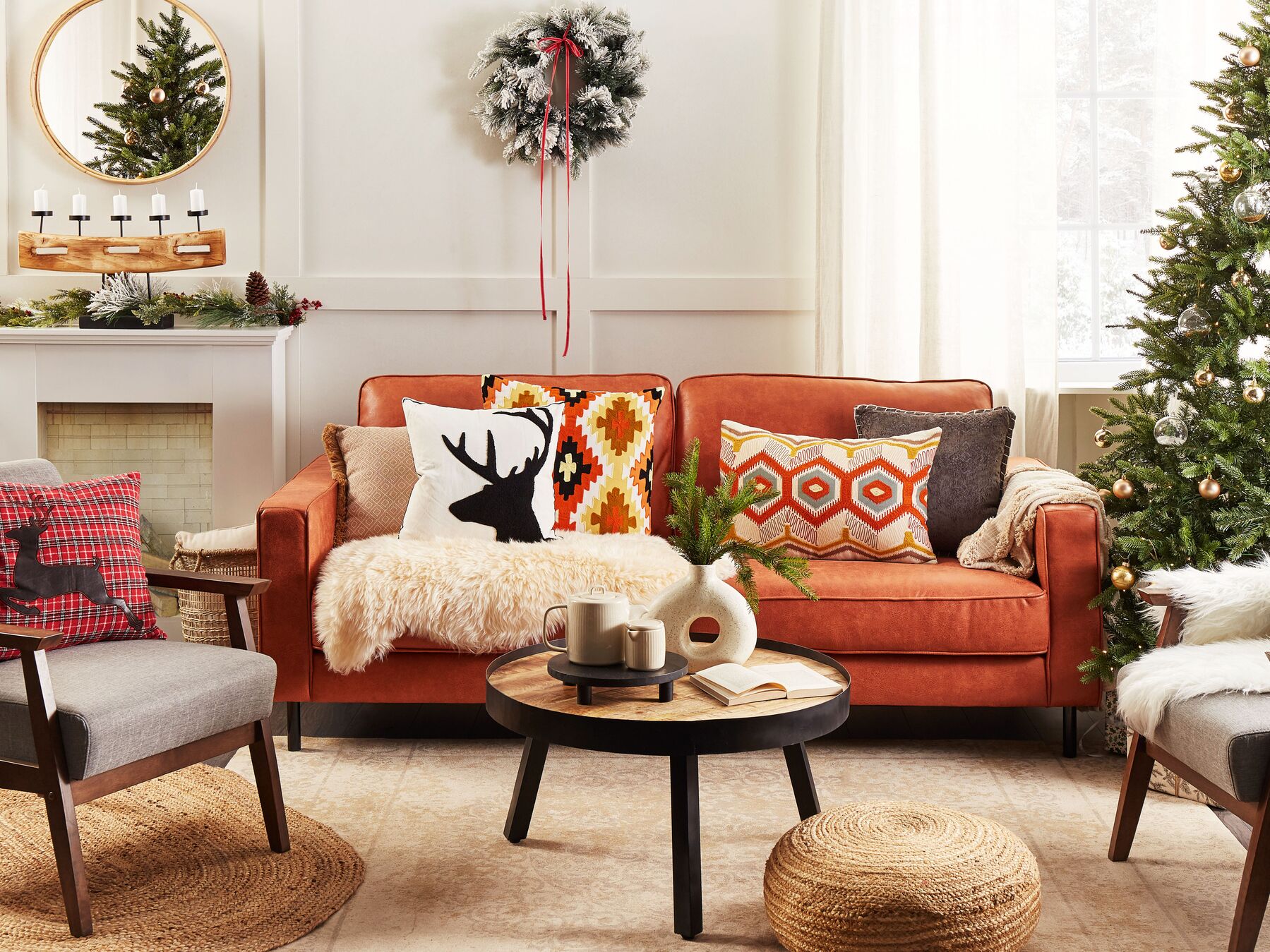 3 Seater Faux Leather Golden Brown SAVALEN