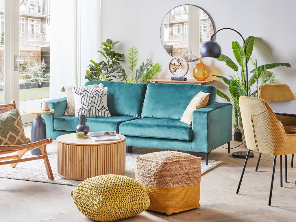 3 Seater Velvet Sofa Light Blue VADSTENA