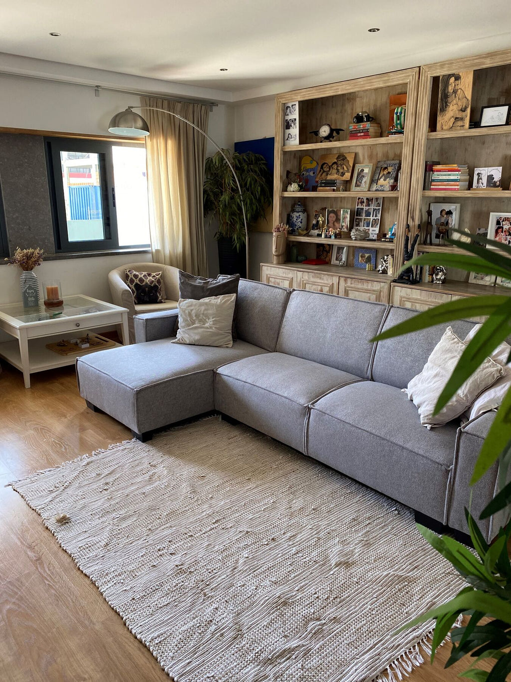 Corner Sofa Bed ROMEDAL Fabric Light Grey 3 Seater Right Hand
