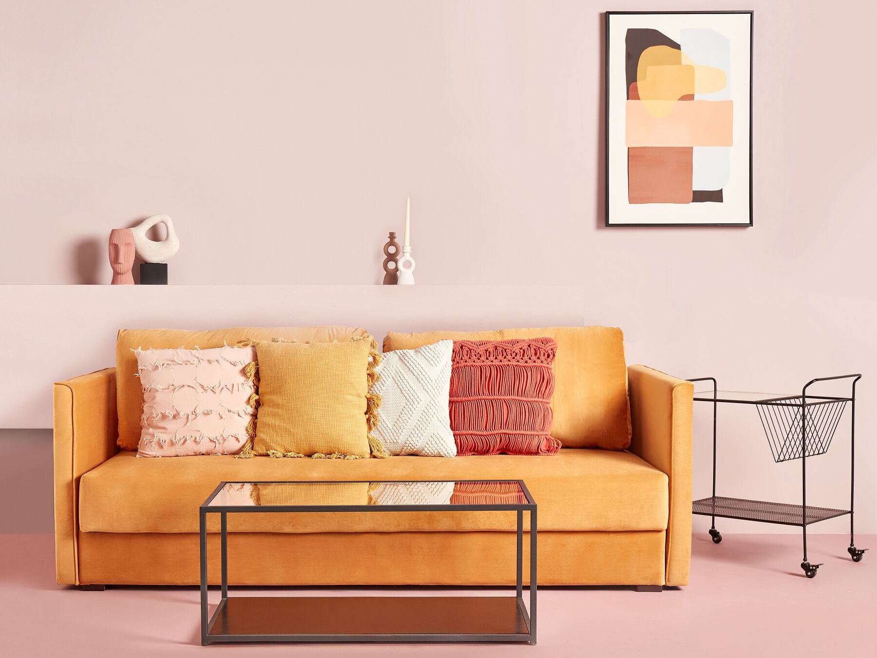 Sofa Bed EKSJO Velvet Mustard with Storage 3 Seater