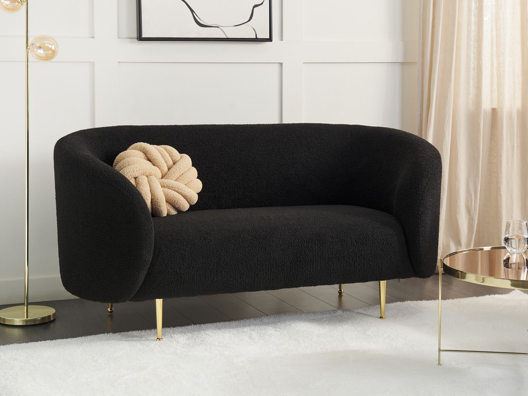 2 Seater Boucle Sofa Black LOEN