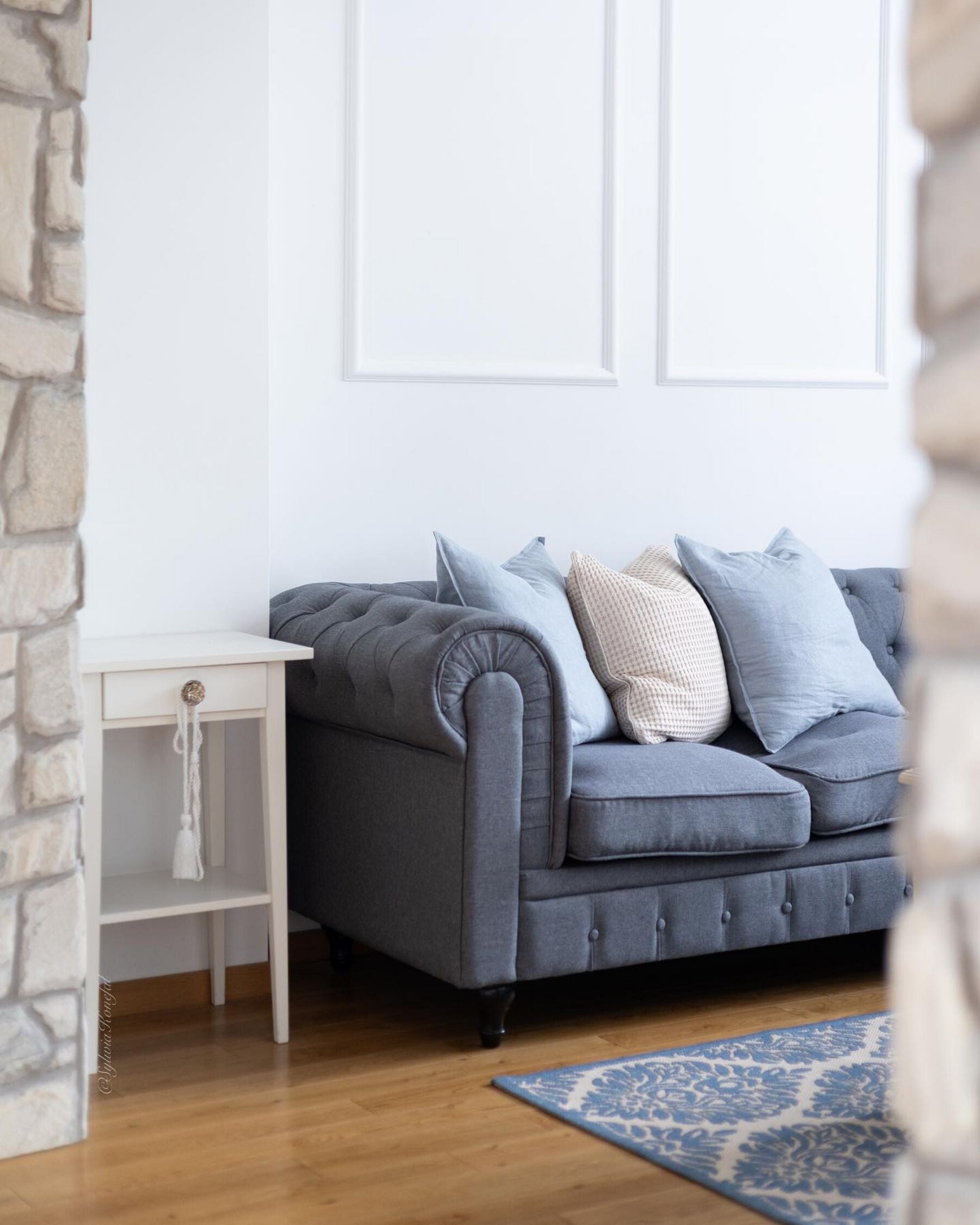 3 Seater Fabric Sofa Grey CHESTERFIELD
