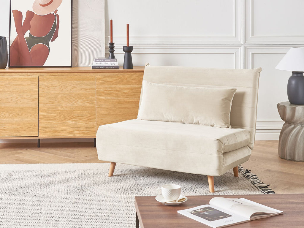 Single Sofa Bed SETTEN Velvet Light Beige
