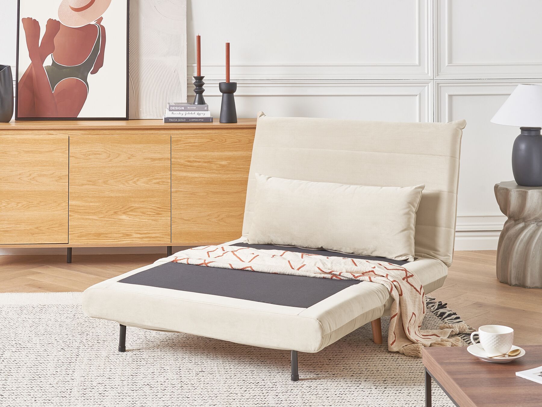 Single Sofa Bed SETTEN Velvet Light Beige