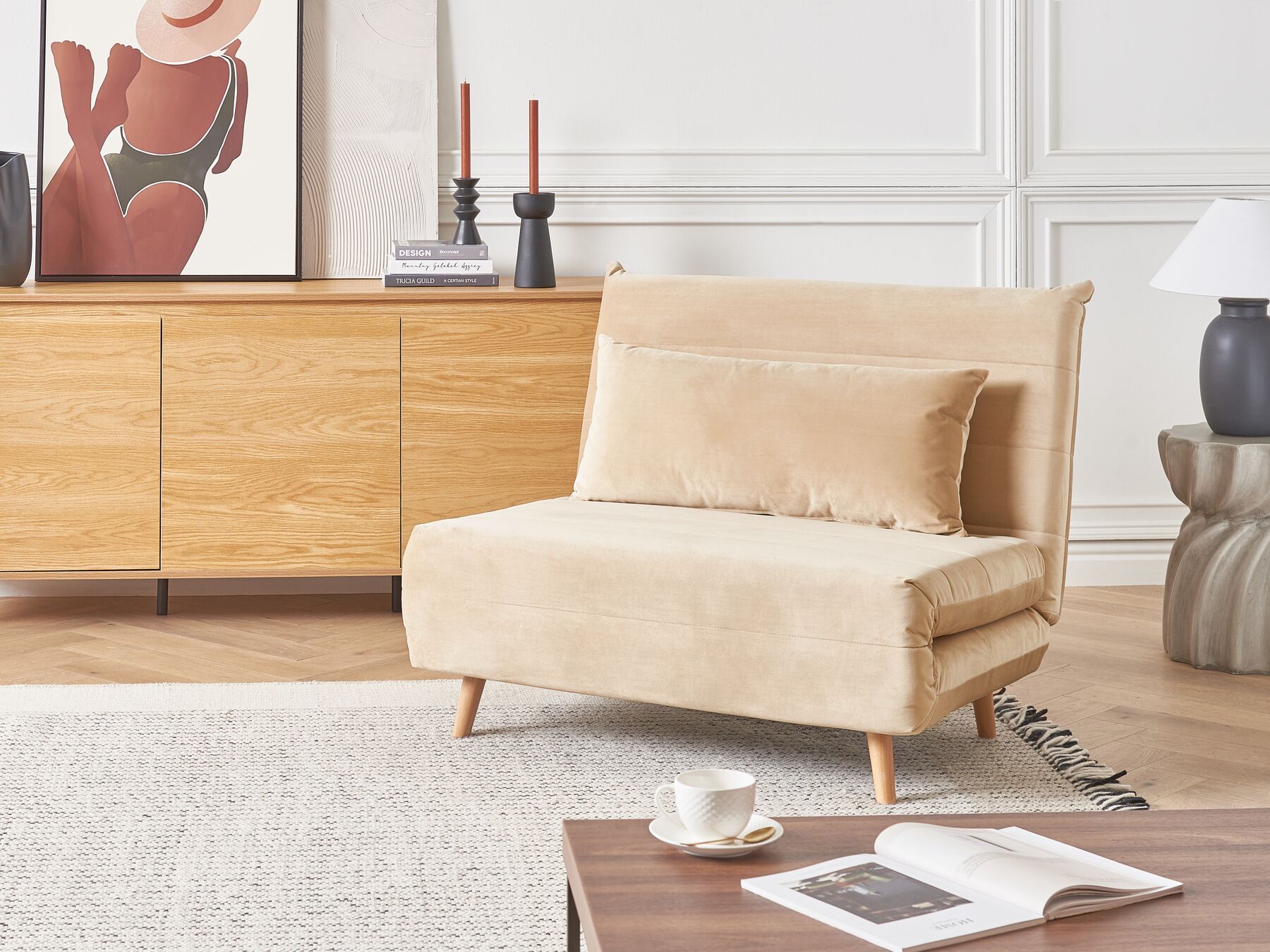 Single Sofa Bed SETTEN Velvet Sand Beige
