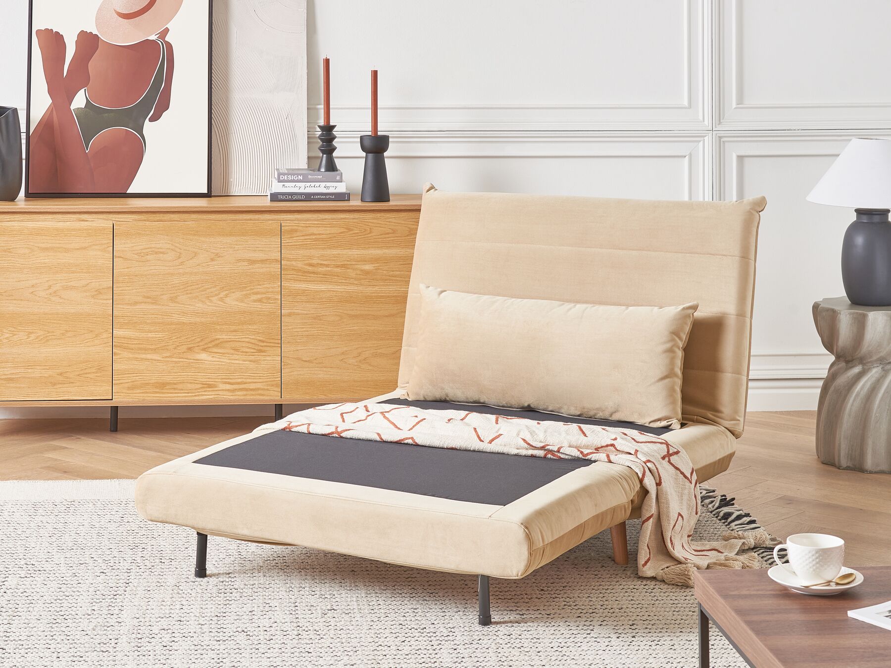 Single Sofa Bed SETTEN Velvet Sand Beige