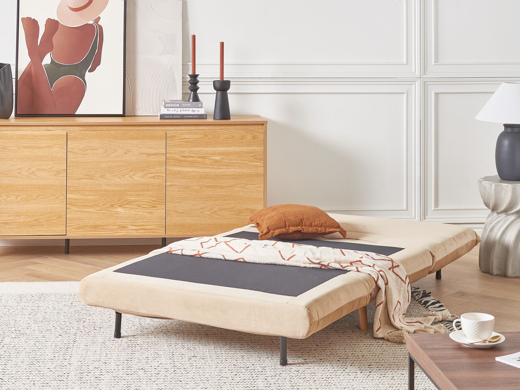 Single Sofa Bed SETTEN Velvet Sand Beige