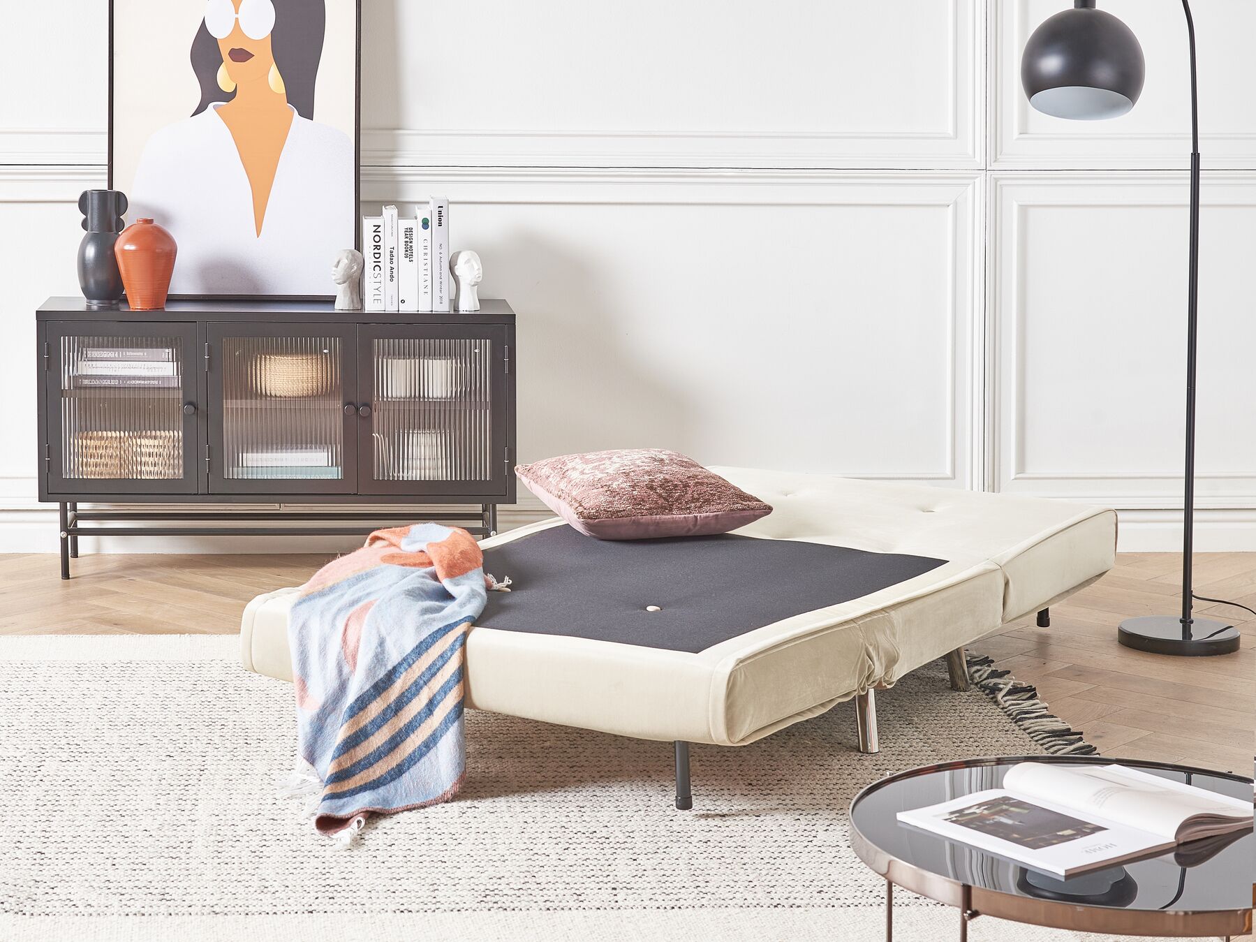 Single Sofa Bed FARRIS Velvet Light Beige