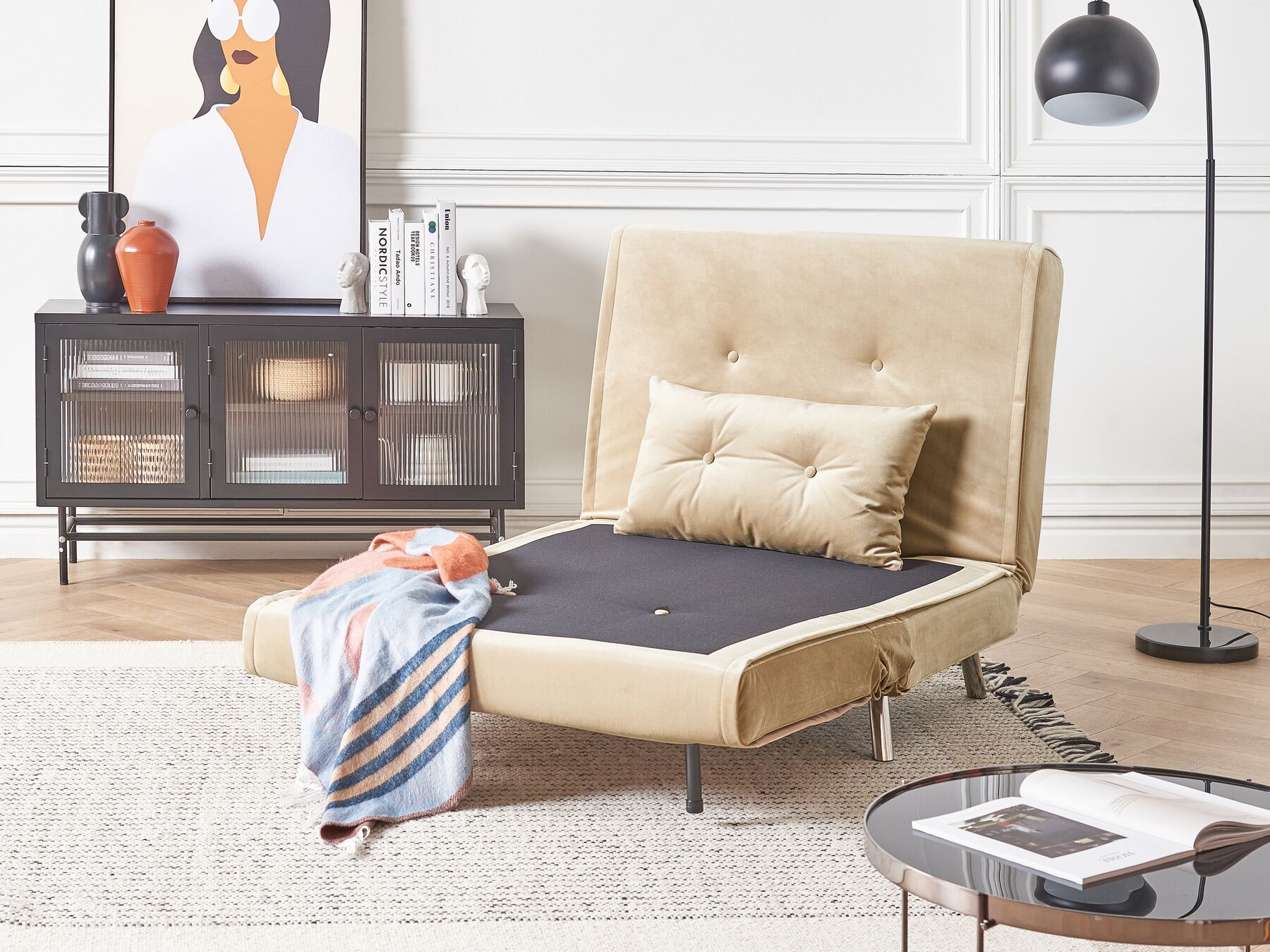 Single Sofa Bed FARRIS Velvet Sand Beige