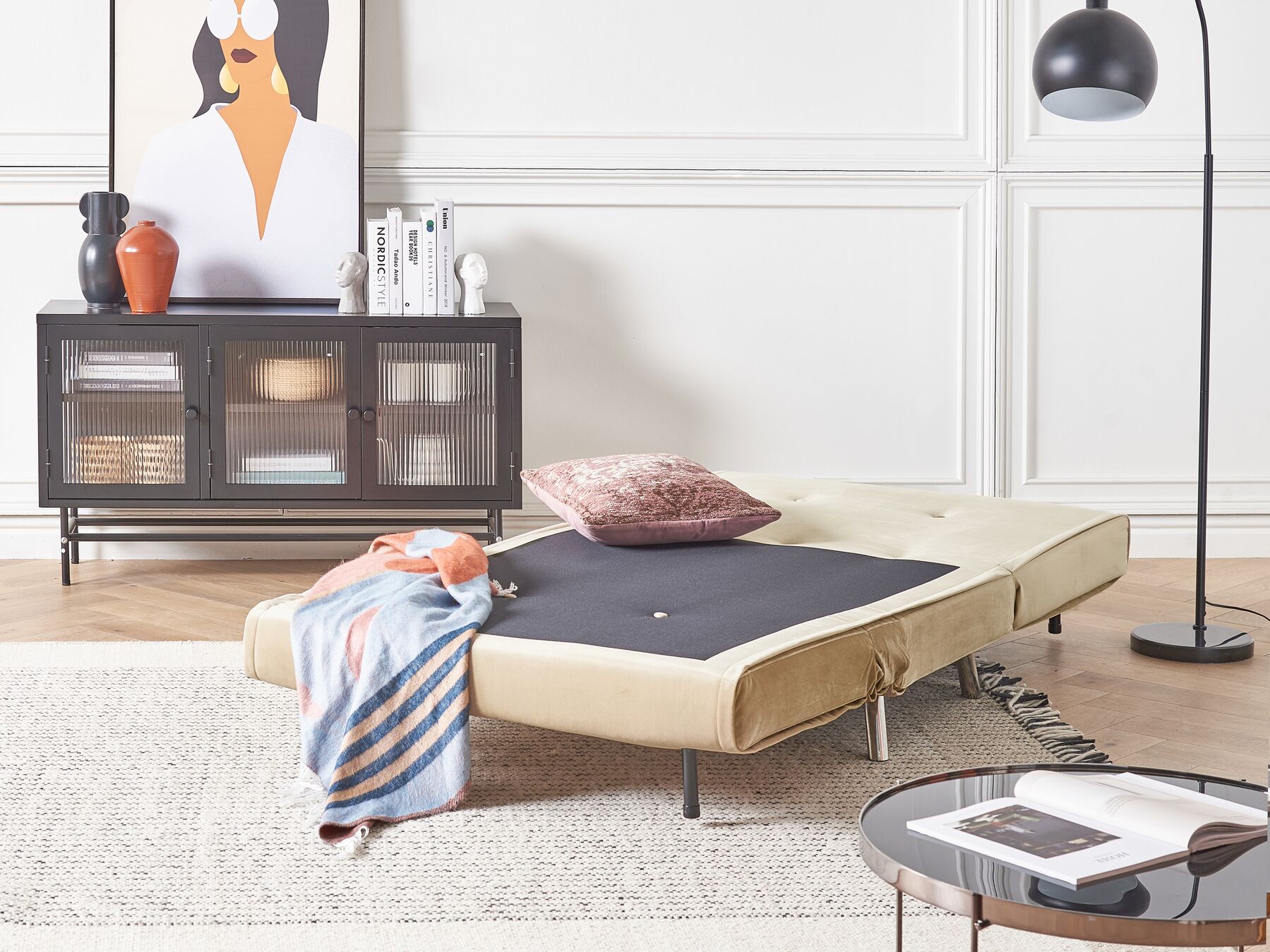Single Sofa Bed FARRIS Velvet Sand Beige