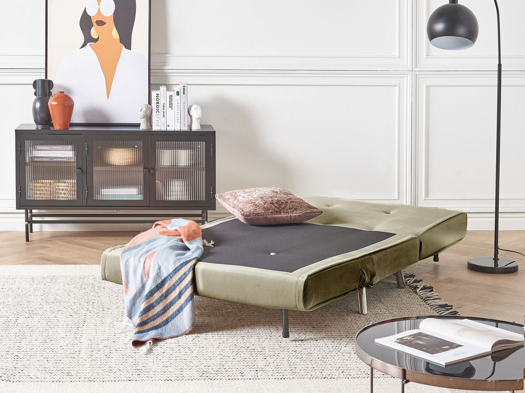 Single Sofa Bed FARRIS Velvet Olive Green