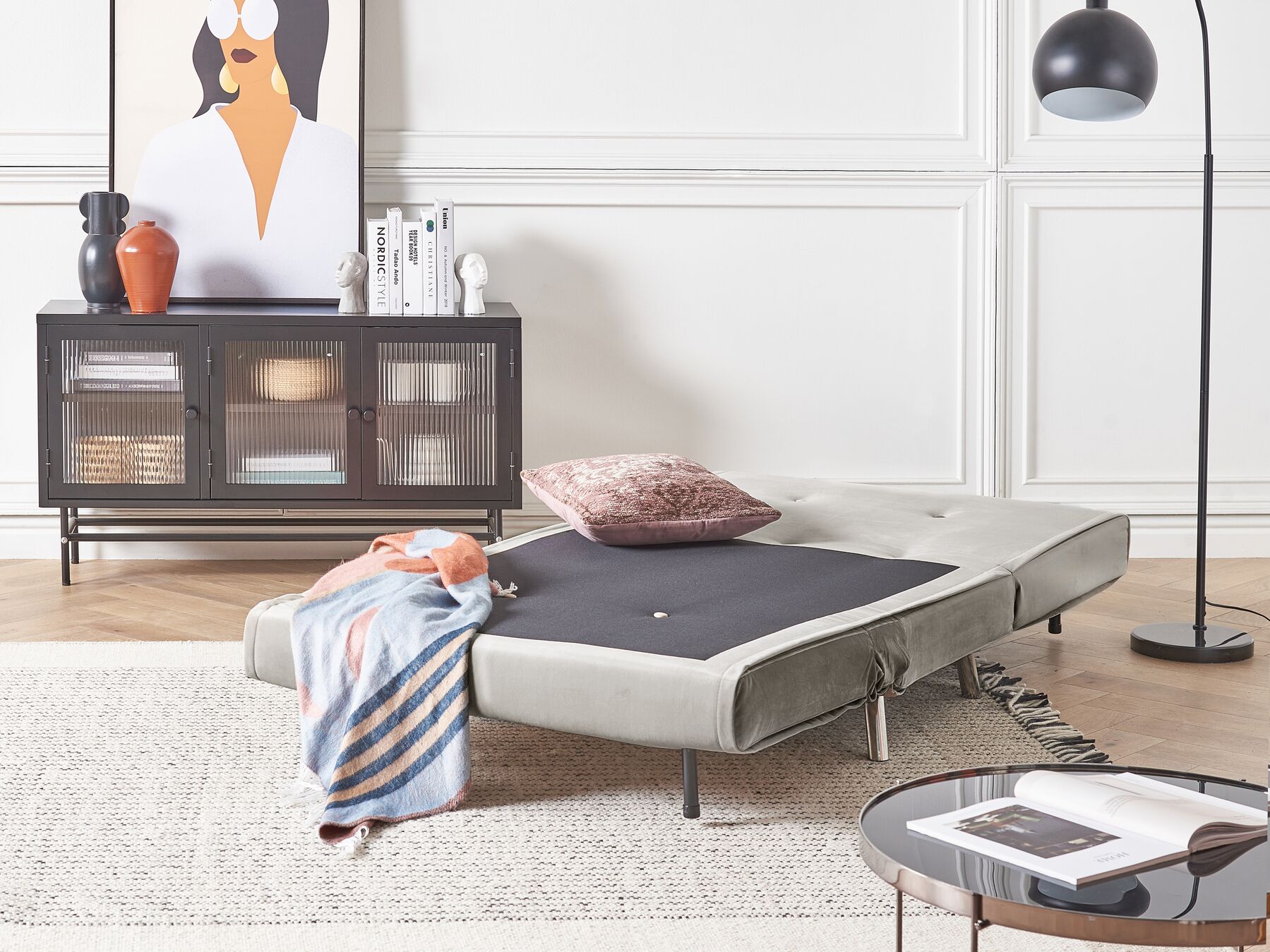 Single Sofa Bed FARRIS Velvet Light Grey