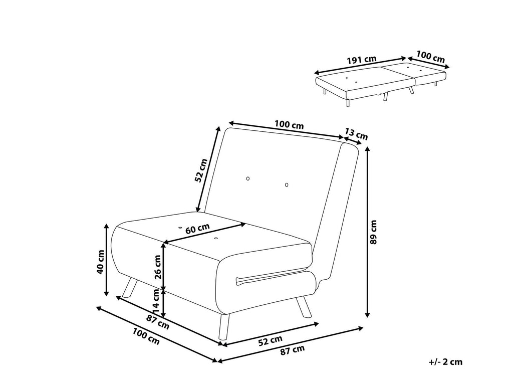 Single Sofa Bed FARRIS Velvet Light Grey