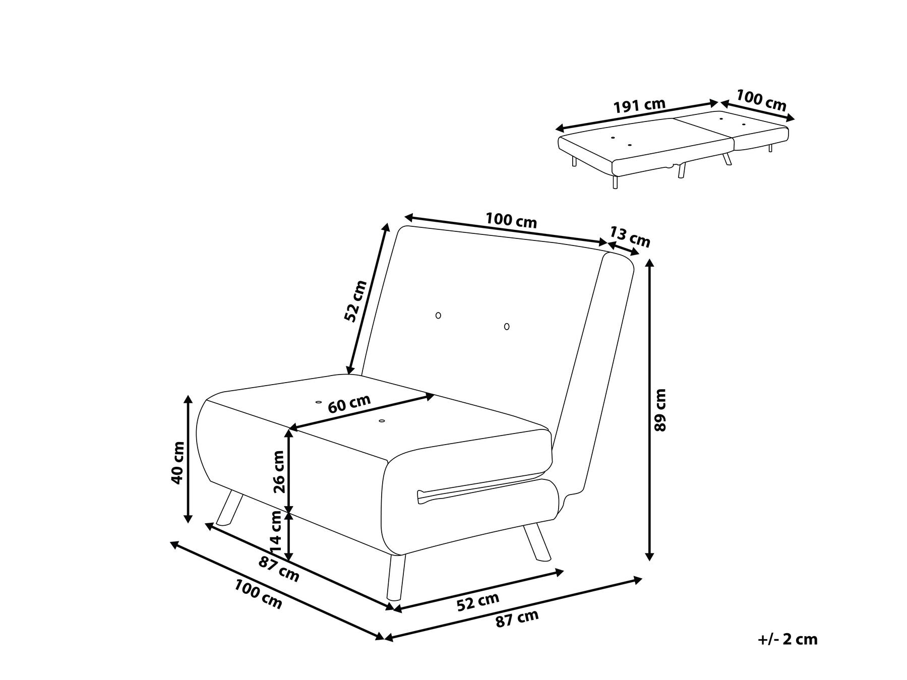 Single Sofa Bed FARRIS Velvet Light Grey