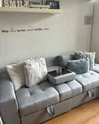 Sofa Bed FALSTER Fabric Light Grey with Storage 3 Seater