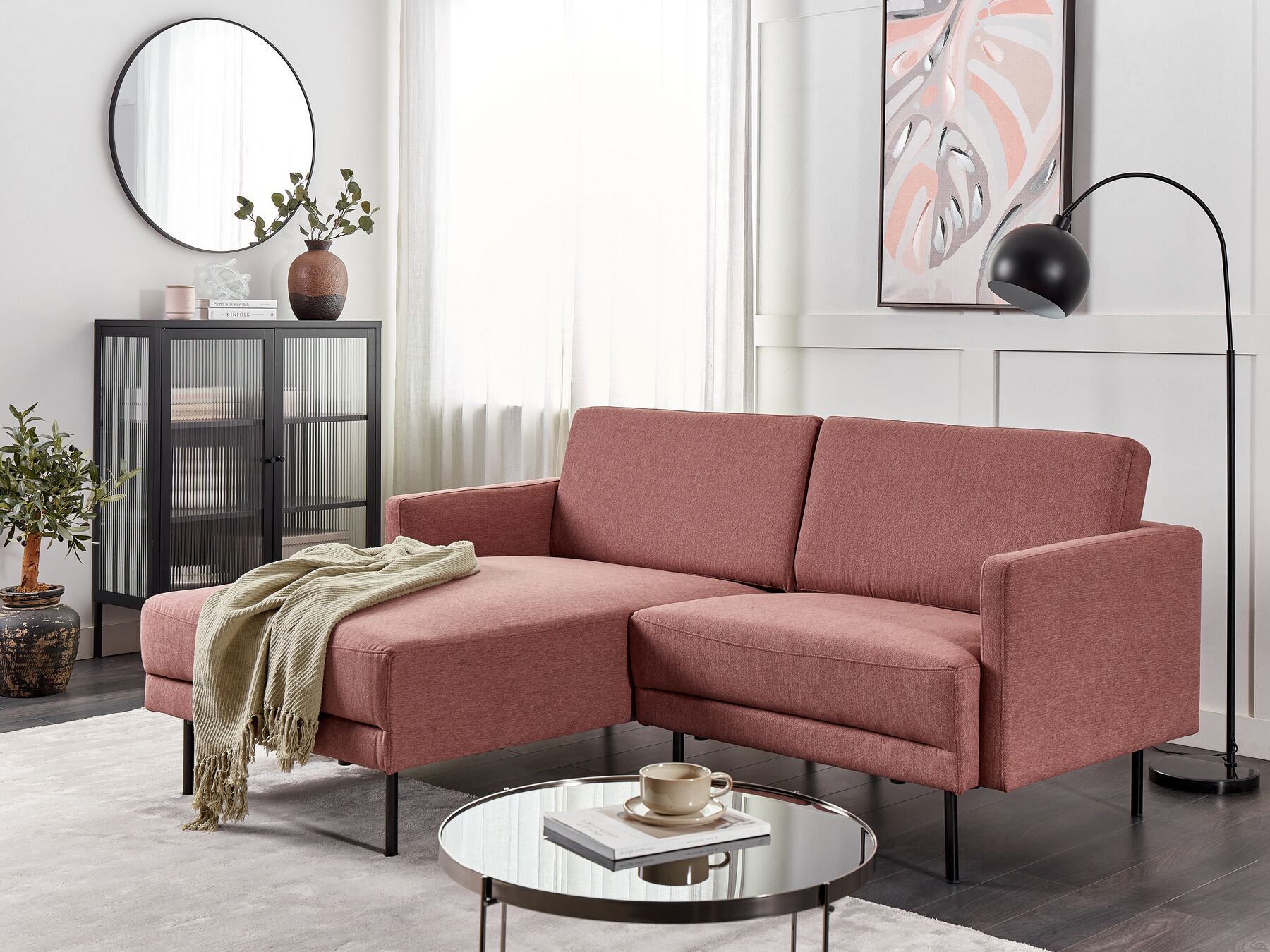 Corner Sofa BREDA Fabric Pink 2 Seater Right Hand