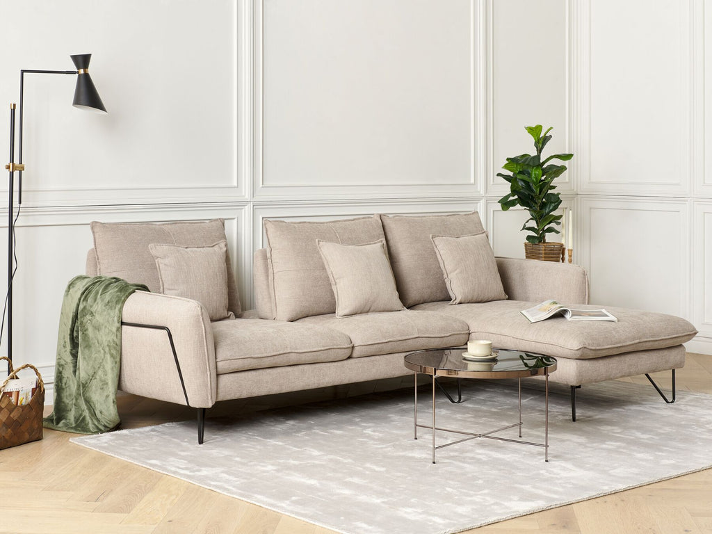 Left Hand Fabric Corner Sofa Beige SERSAN