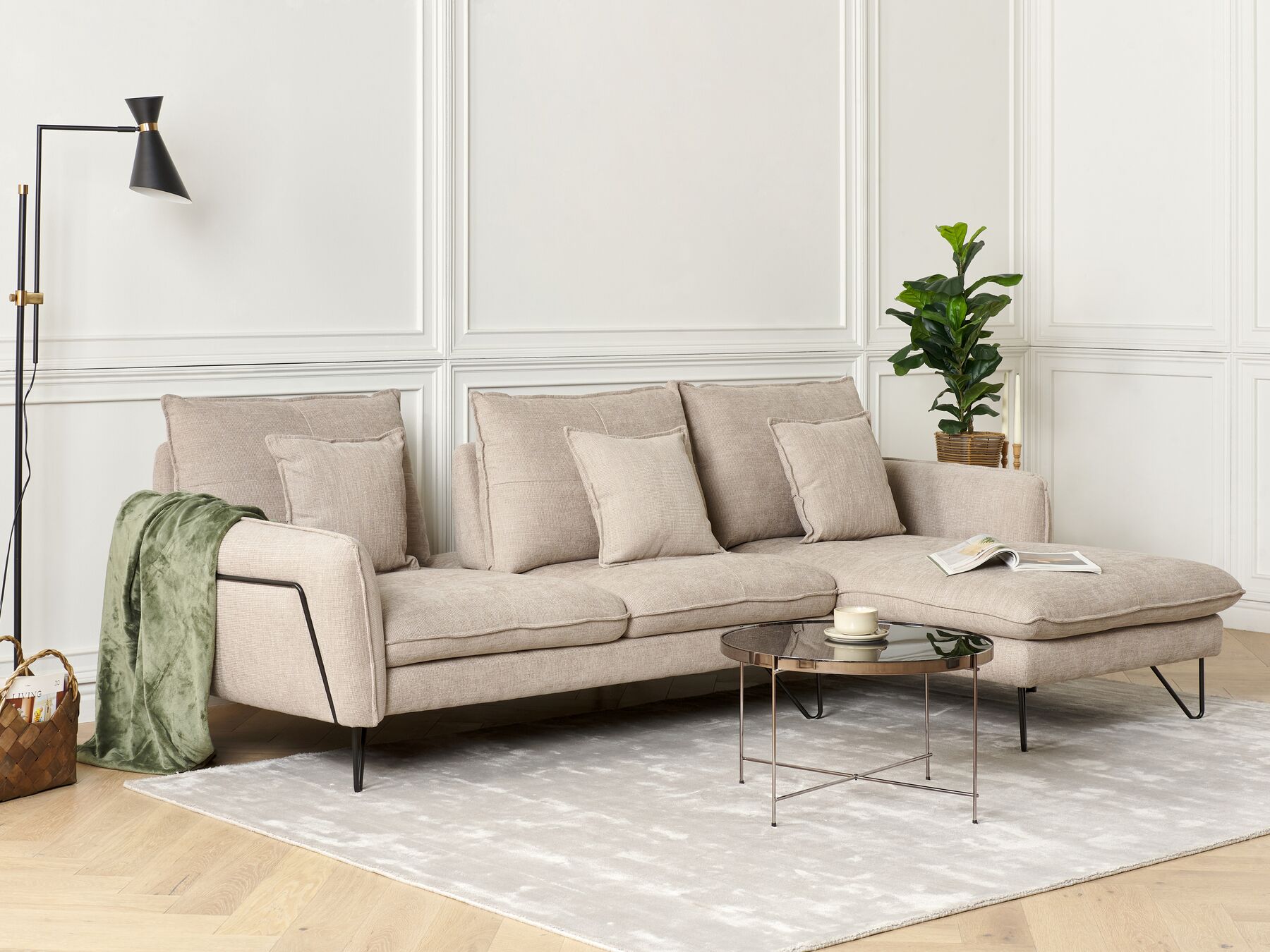 Left Hand Fabric Corner Sofa Beige SERSAN