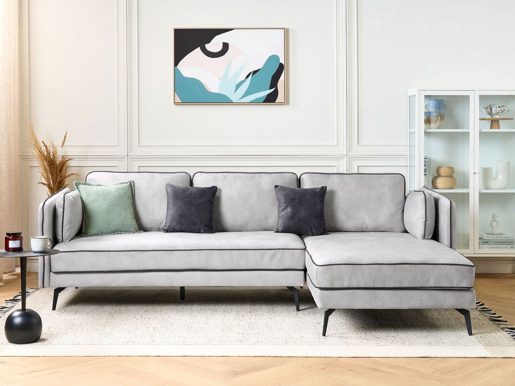 Corner Sofa ALTAN Velvet Light Grey 3 Seater Left Hand