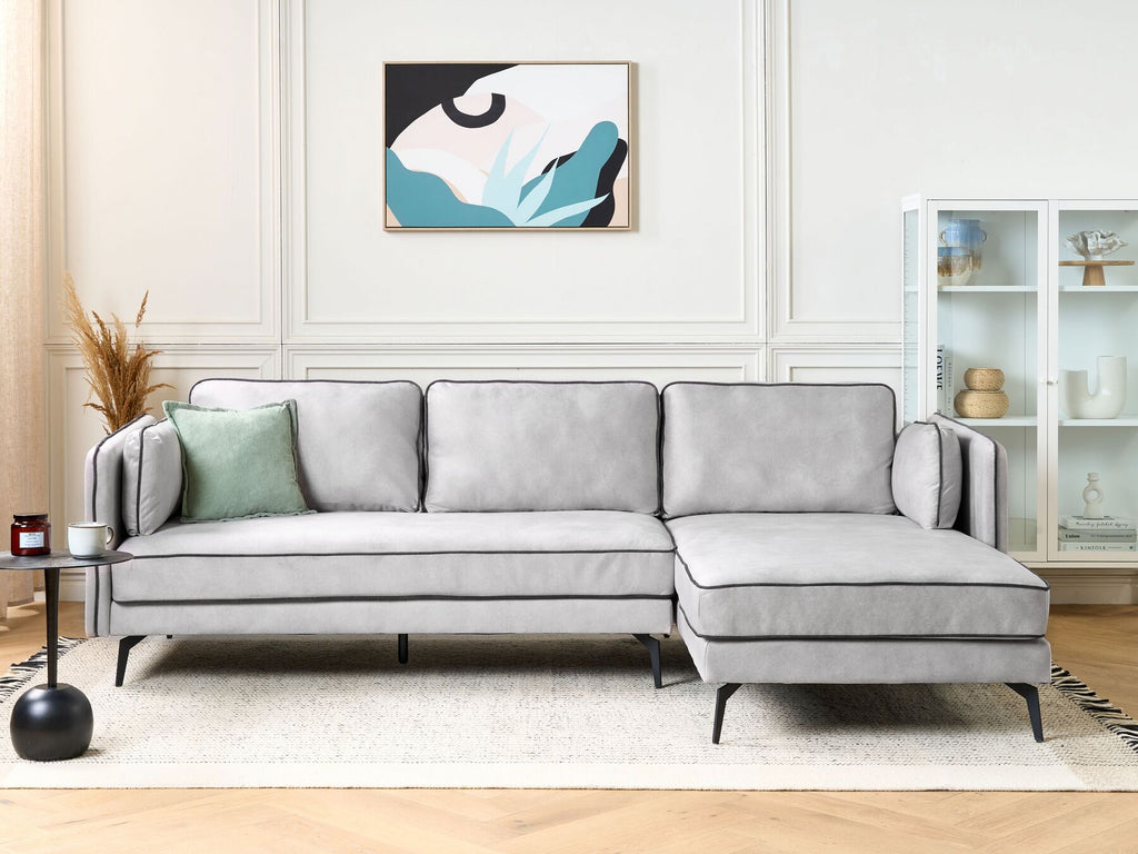 Corner Sofa ALTAN Velvet Light Grey 3 Seater Left Hand