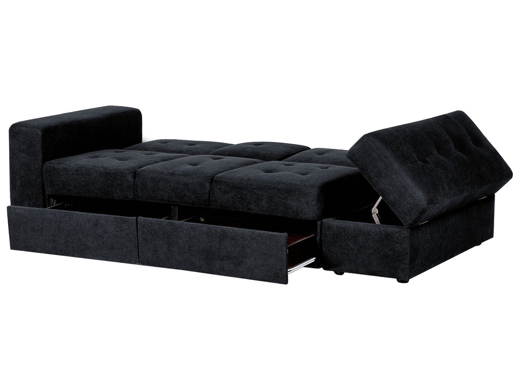 Sofa Bed FALSTER Fabric Black with Storage 3 Seater