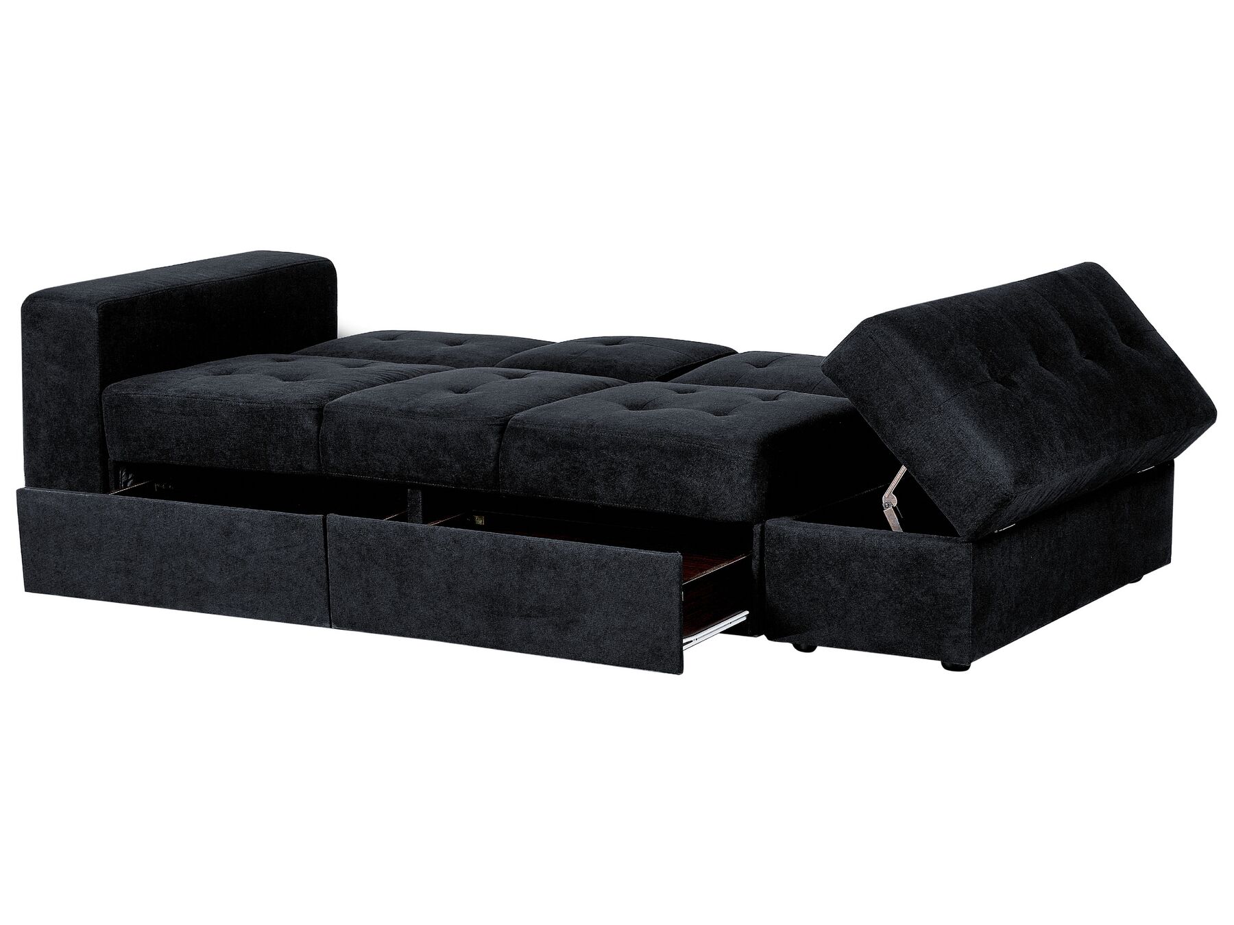 Sofa Bed FALSTER Fabric Black with Storage 3 Seater