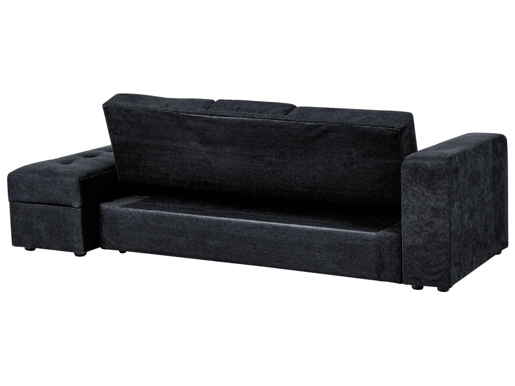 Sofa Bed FALSTER Fabric Black with Storage 3 Seater