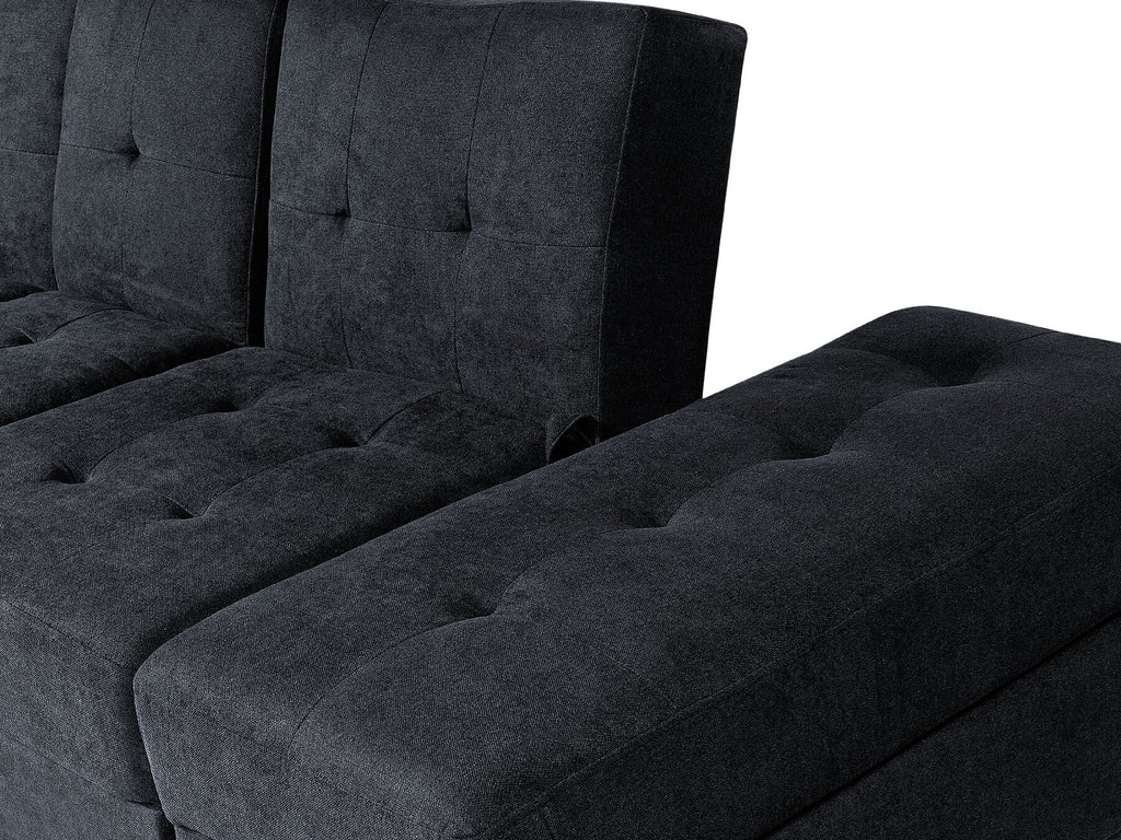 Sofa Bed FALSTER Fabric Black with Storage 3 Seater