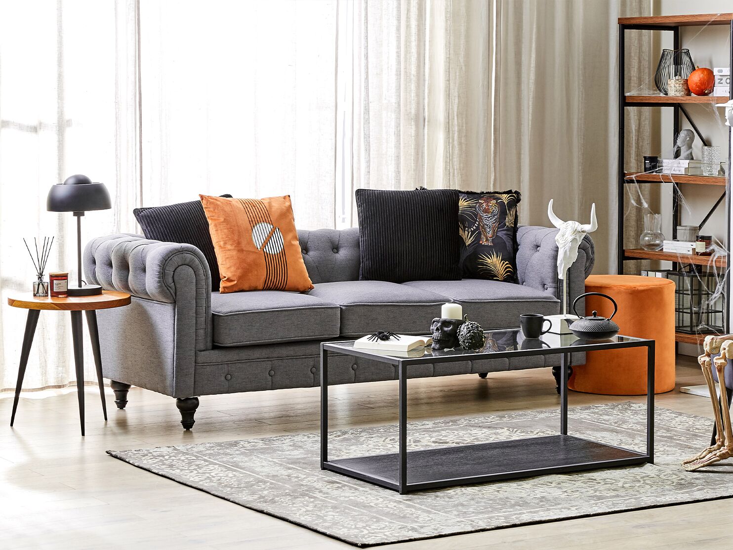 3 Seater Fabric Sofa Grey CHESTERFIELD Big