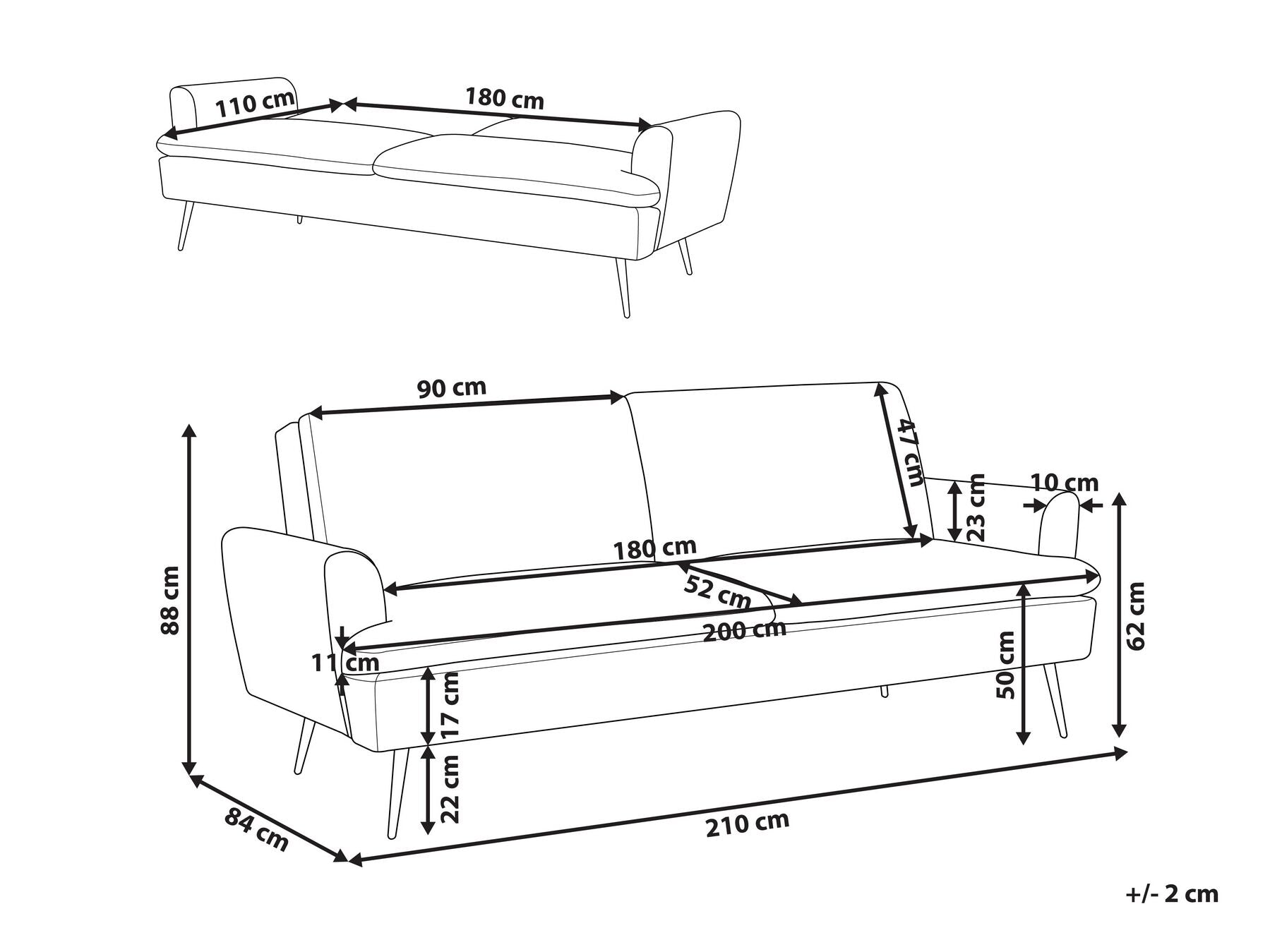 Sofa Bed VETTRE Velvet Light Beige 3 Seater