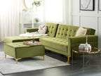 Modular Corner Sofa Bed ABERDEEN Velvet Green with Ottoman 4 Seater Right Hand