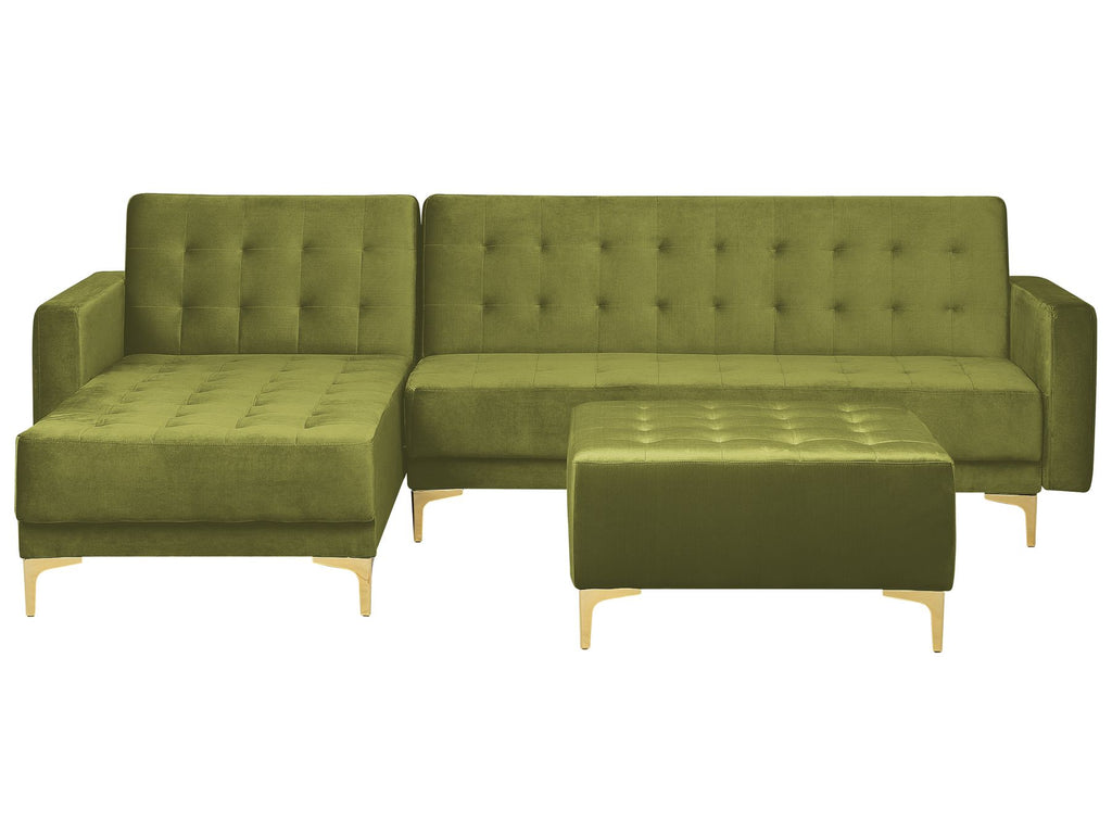 Modular Corner Sofa Bed ABERDEEN Velvet Green with Ottoman 4 Seater Right Hand