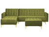 Modular Corner Sofa Bed Velvet Green with Ottoman 4 Seater Right Hand