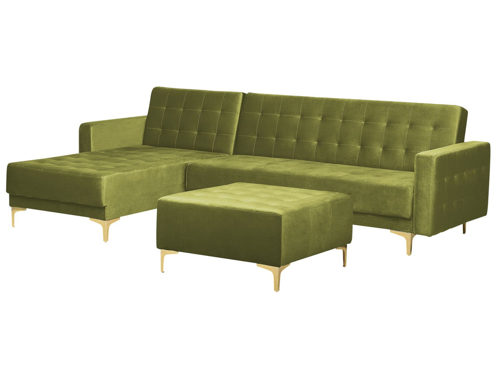 Modular Corner Sofa Bed ABERDEEN Velvet Green with Ottoman 4 Seater Right Hand