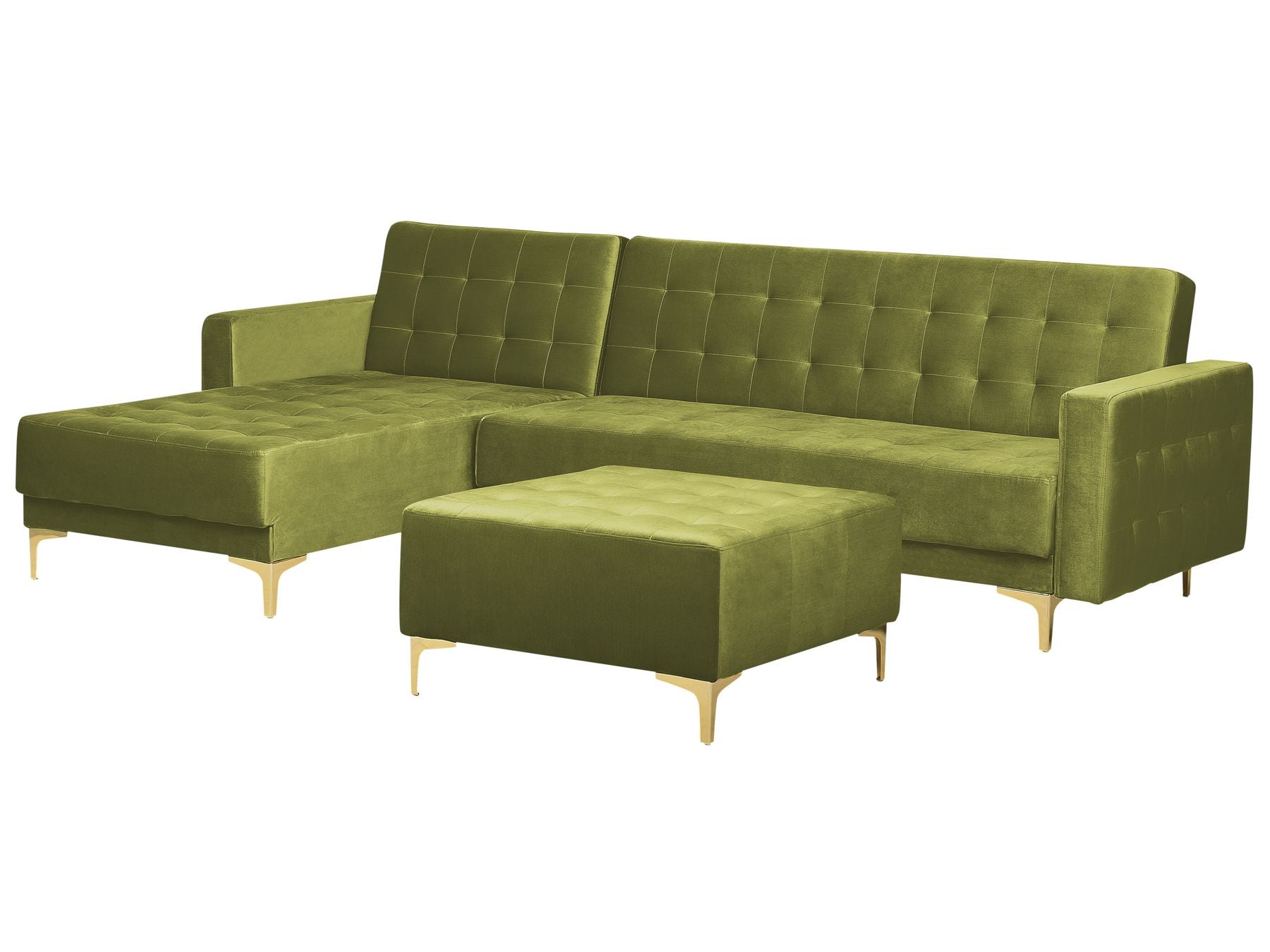 Modular Corner Sofa Bed ABERDEEN Velvet Green with Ottoman 4 Seater Right Hand