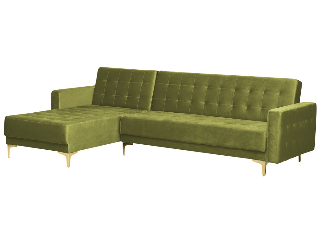 Modular Corner Sofa Bed ABERDEEN Velvet Green with Ottoman 4 Seater Right Hand