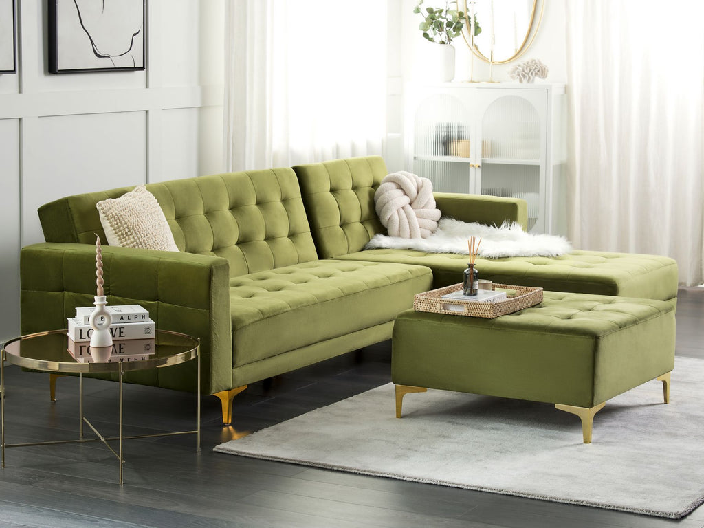 Modular Corner Sofa Bed ABERDEEN Velvet Green 4 Seater Left Hand