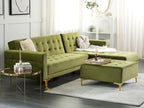 Modular Corner Sofa Bed ABERDEEN Velvet Green with Ottoman 4 Seater Left Hand