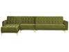 Modular Corner Sofa Bed Velvet Green 5 Seater Right Hand