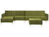 Modular Corner Sofa Bed Velvet Green with Ottoman 5 Seater Right Hand