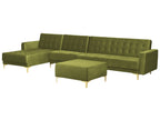 Modular Corner Sofa Bed ABERDEEN Velvet Green with Ottoman 5 Seater Right Hand