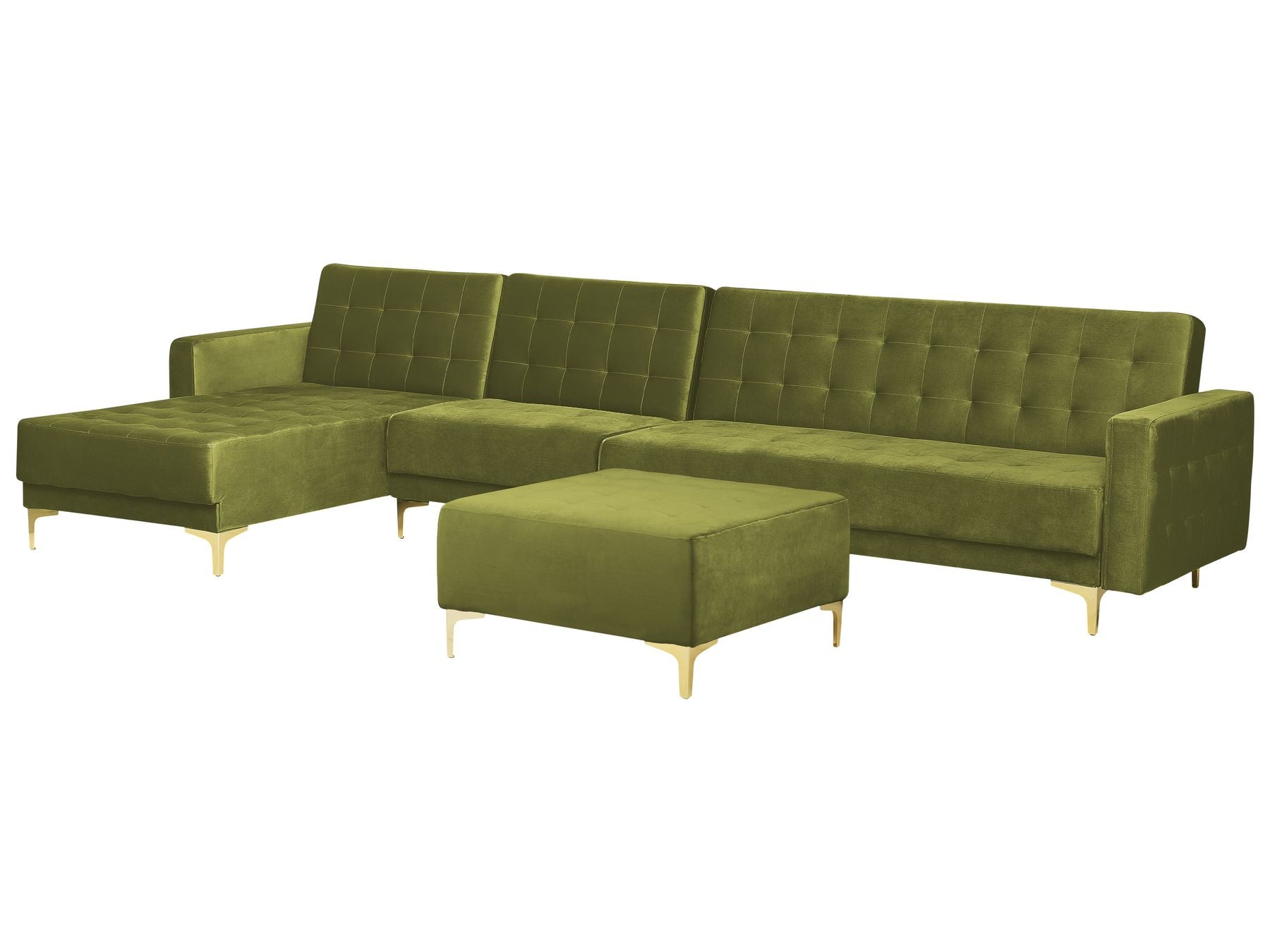 Modular Corner Sofa Bed ABERDEEN Velvet Green with Ottoman 5 Seater Right Hand