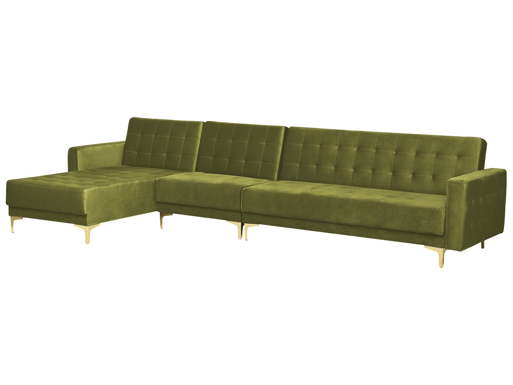 Modular Corner Sofa Bed ABERDEEN Velvet Green with Ottoman 5 Seater Right Hand