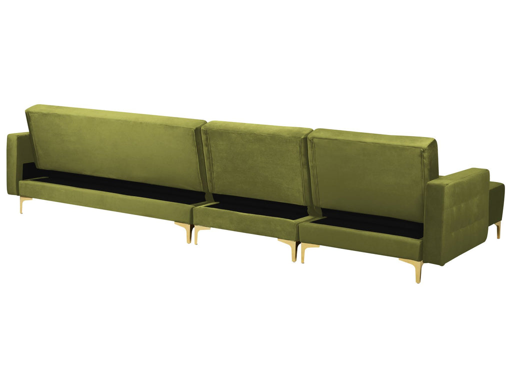 Modular Corner Sofa Bed ABERDEEN Velvet Green with Ottoman 5 Seater Right Hand