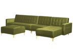 Modular Corner Sofa Bed ABERDEEN Velvet Green with Ottoman 5 Seater Left Hand
