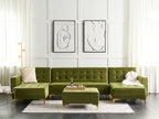 Modular U-Shape Sofa Bed ABERDEEN Velvet Green 5 Seater