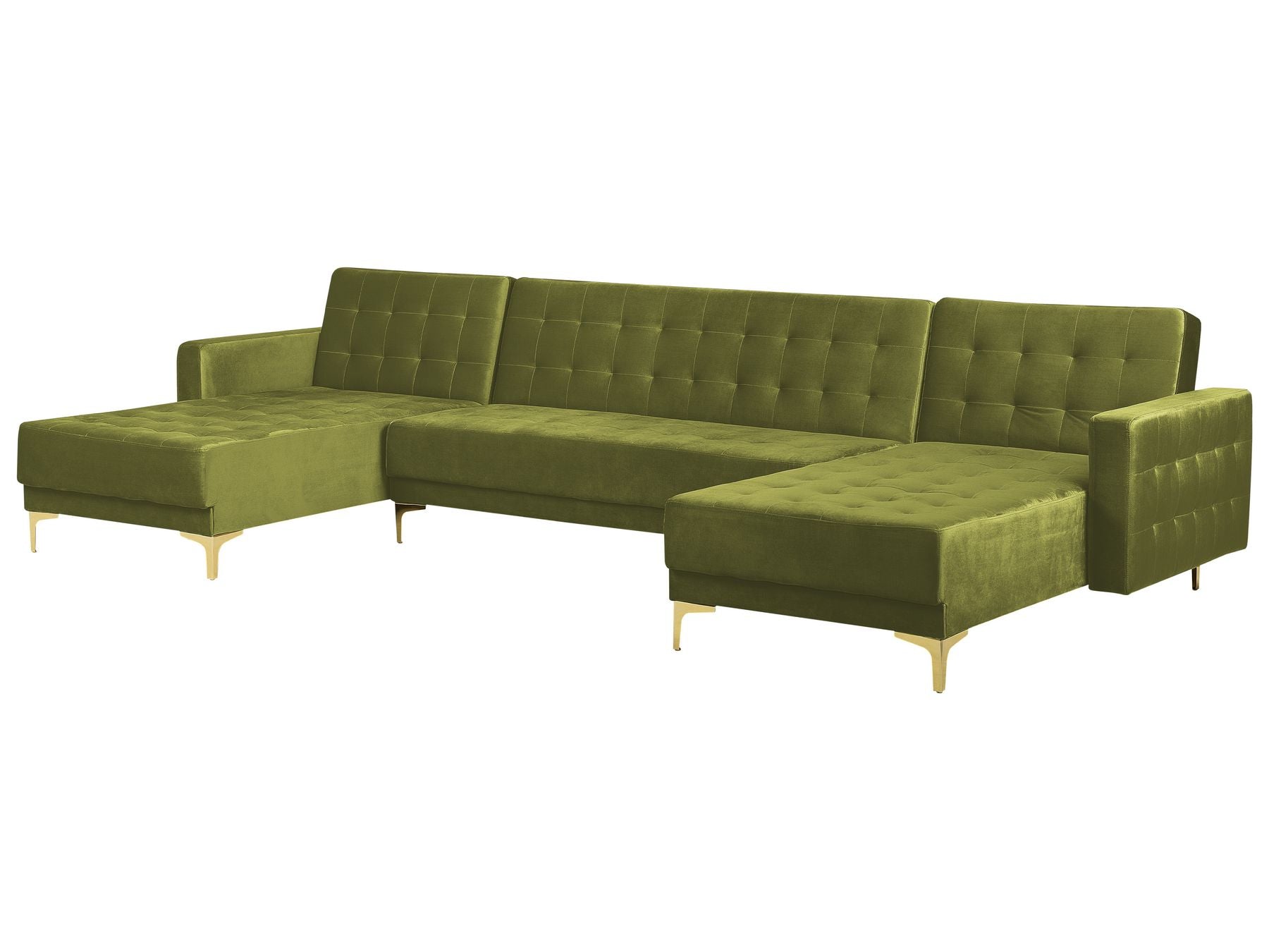 Modular U-Shape Sofa Bed ABERDEEN Velvet Green 5 Seater