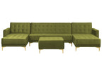 Modular U-Shape Sofa Bed ABERDEEN Velvet Green with Ottoman 5 Seater