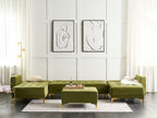 Modular U-Shape Sofa Bed ABERDEEN Velvet Green with Ottoman 5 Seater